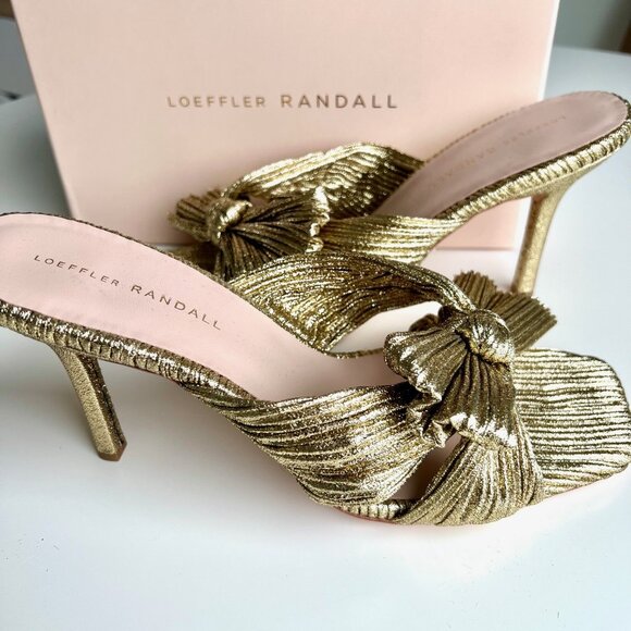 LOEFFLER RANDALL Claudia Pleated Skinny Heel Mule in Oro (gold)  size 11. - Picture 2 of 11